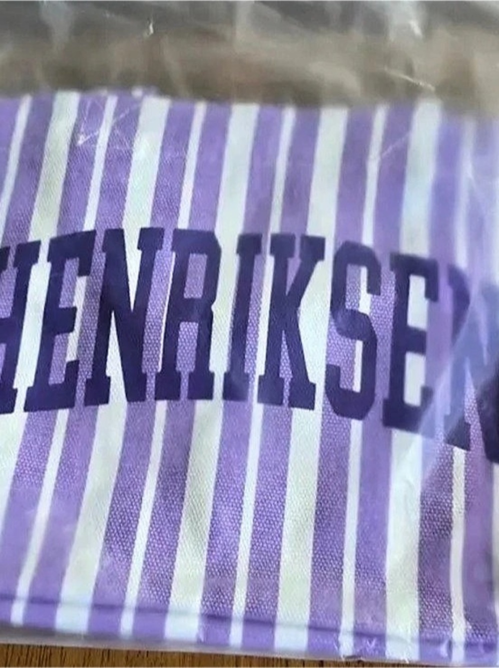 OLEHENRIKSEN Purple And White Striped Tote Bag